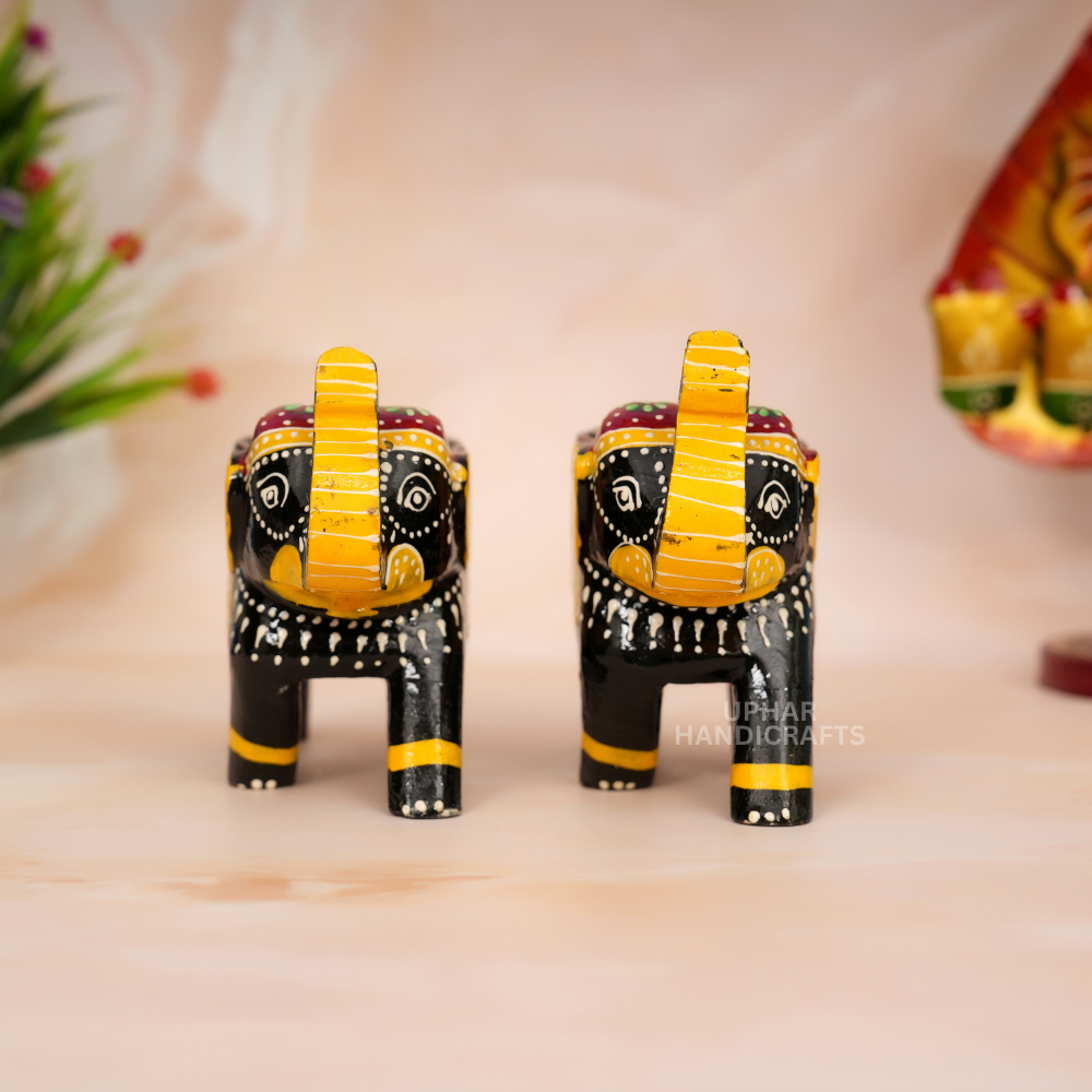 Hand Painted Wooden Elephant Tealight Candle Holder Elephant Home Décor Accent for Living Room, Meditation Space or Gifting