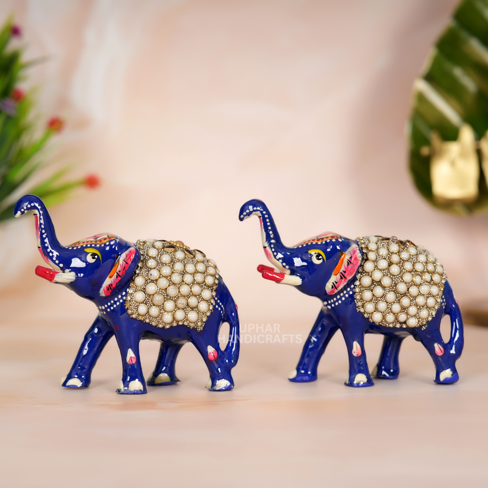Hand Painted handwork Metal elephant for home decor and gifting Set of 2