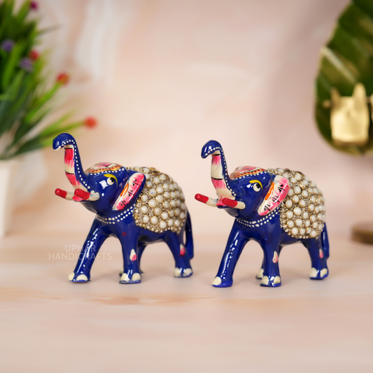 Hand Painted handwork Metal elephant for home decor and gifting Set of 2