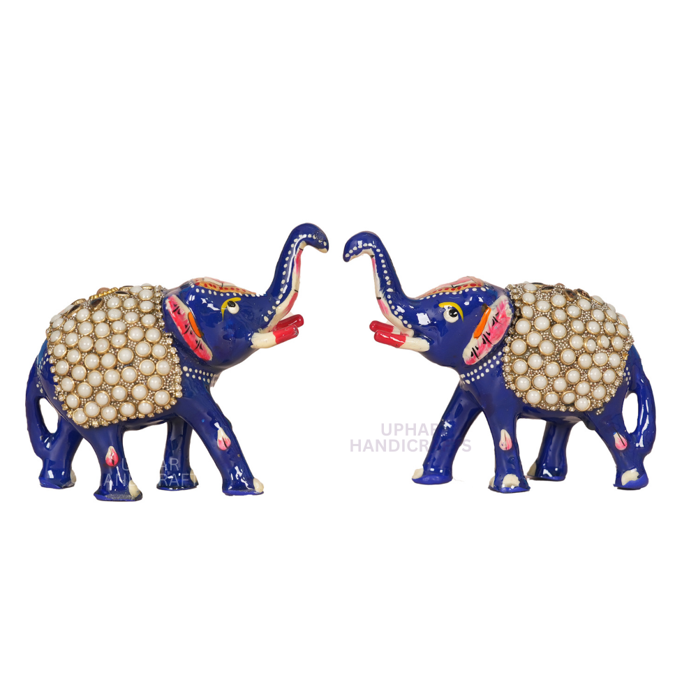 Hand Painted handwork Metal elephant for home decor and gifting Set of 2