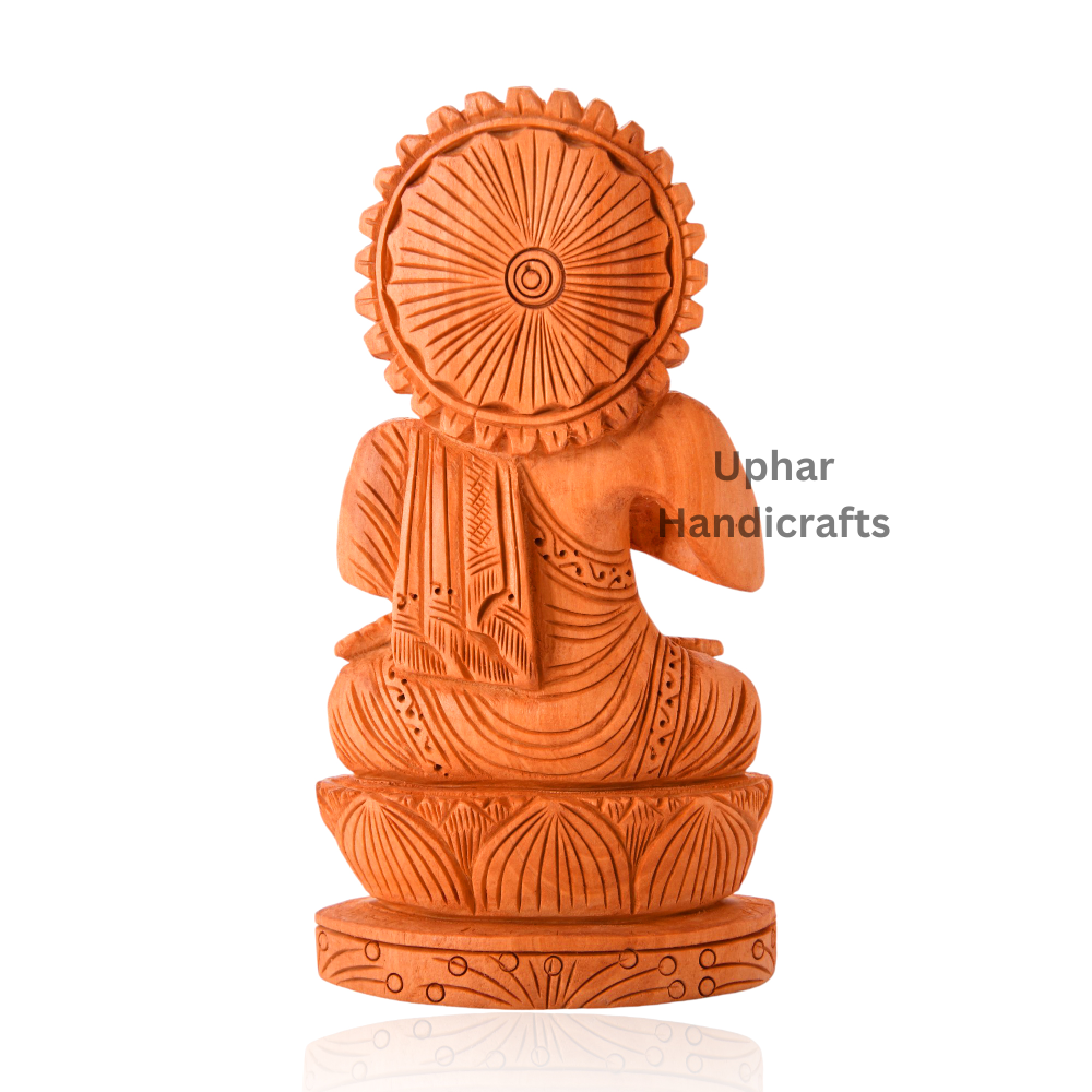 Wooden Buddha Statue Handmade Wood Finish Buddha Idol for Living Room, Yoga Studio & Meditation Space
