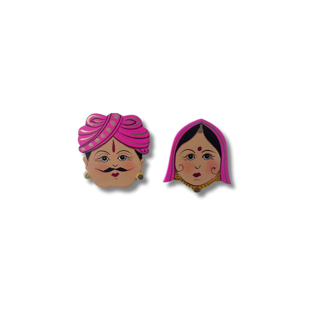 Hand-Painted Rajasthani Couple Wooden Fridge Magnet