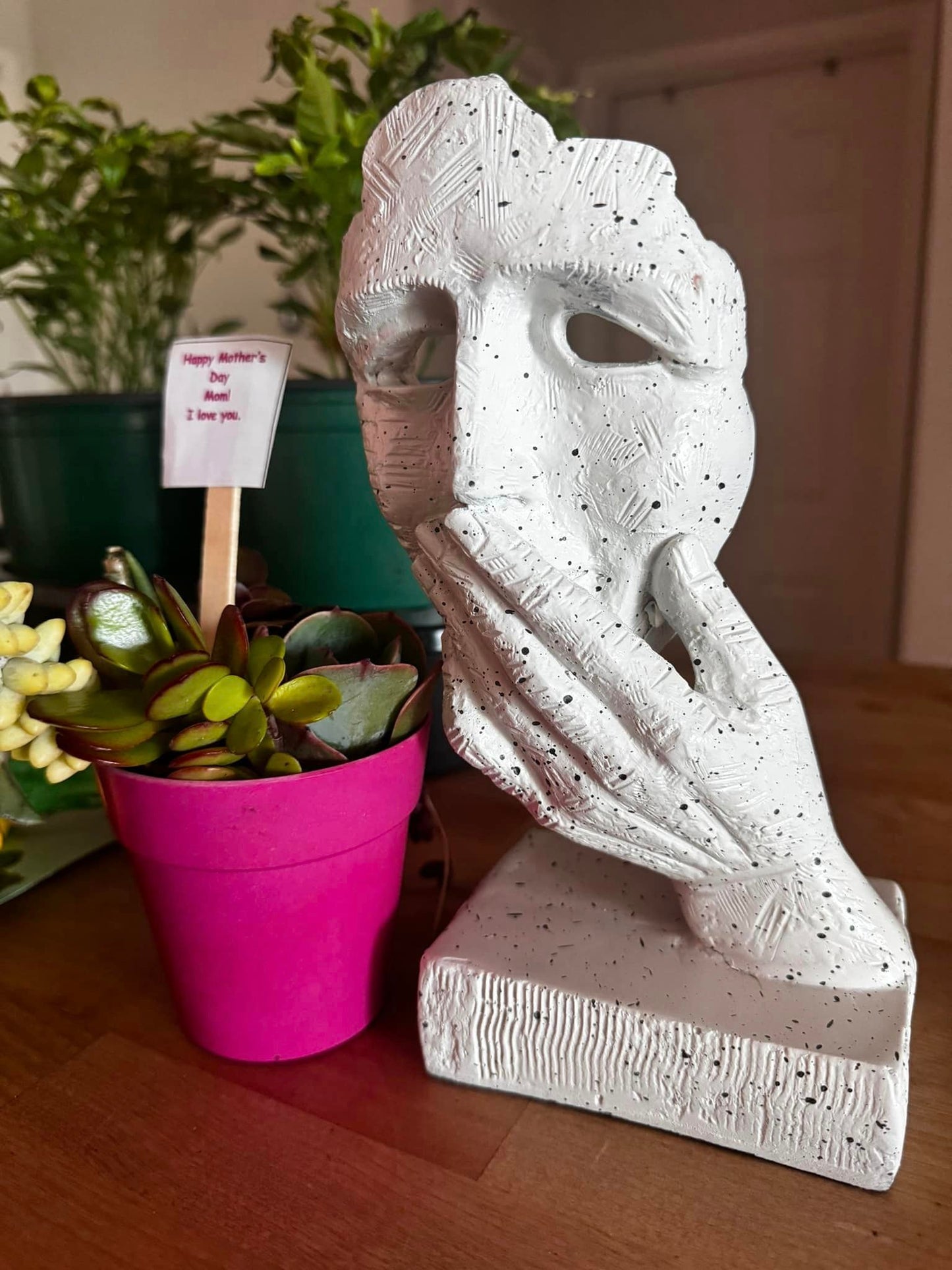 White Antique Finish Women Hand on Lips Handcrafted Decorative Polyresin Showpiece