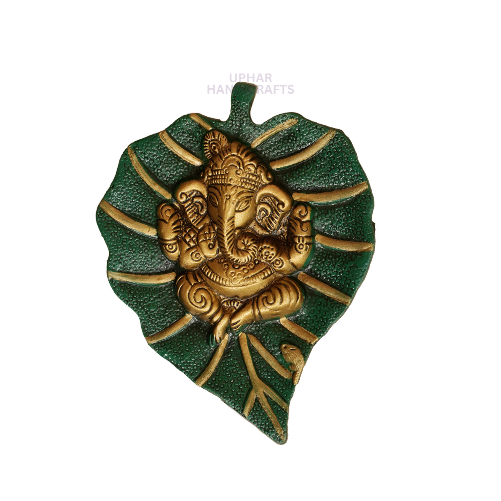 Metal Ganesh Decor Leaf Wall Hanging for Pooja Room or Entryway