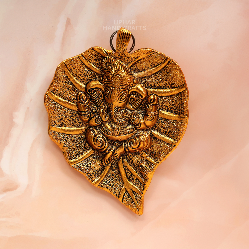 Metal Ganesh Decor Leaf Wall Hanging for Pooja Room or Entryway