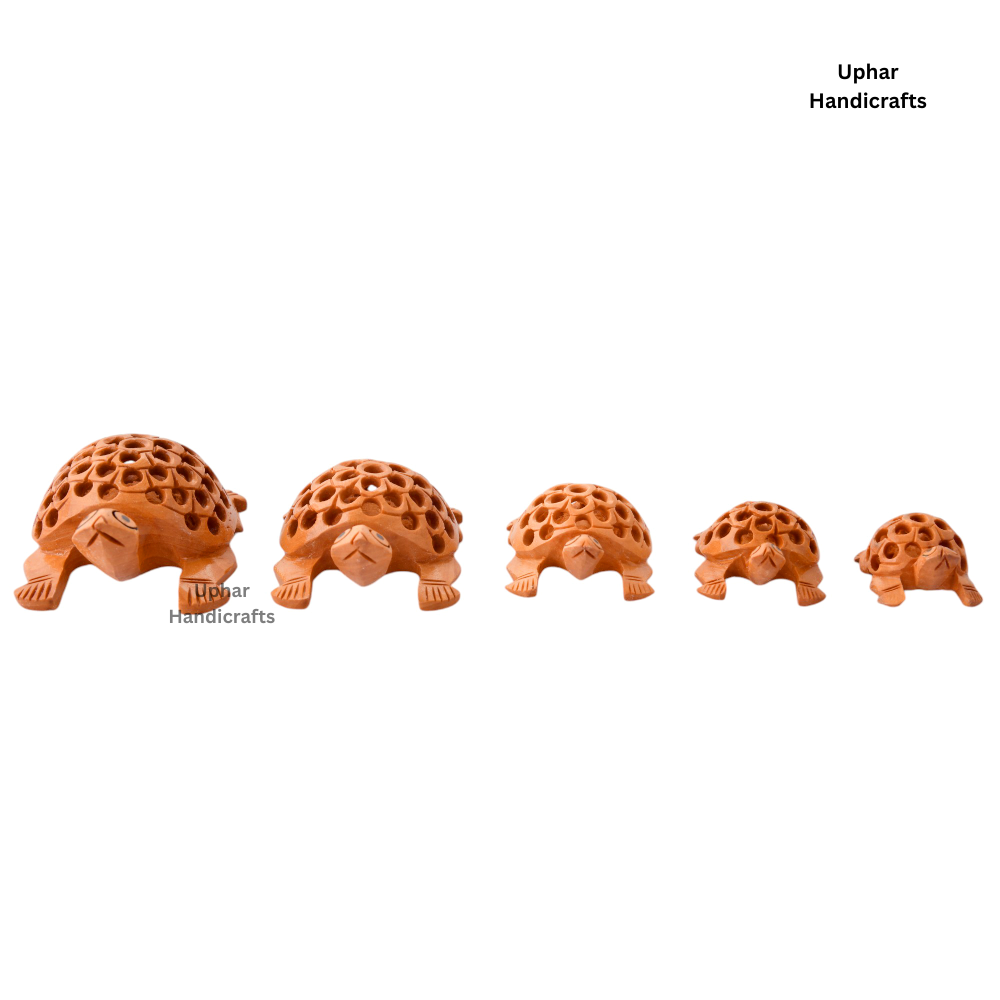 Set of 5 Wooden Handwork Tortoises for Gifting and Home Decor