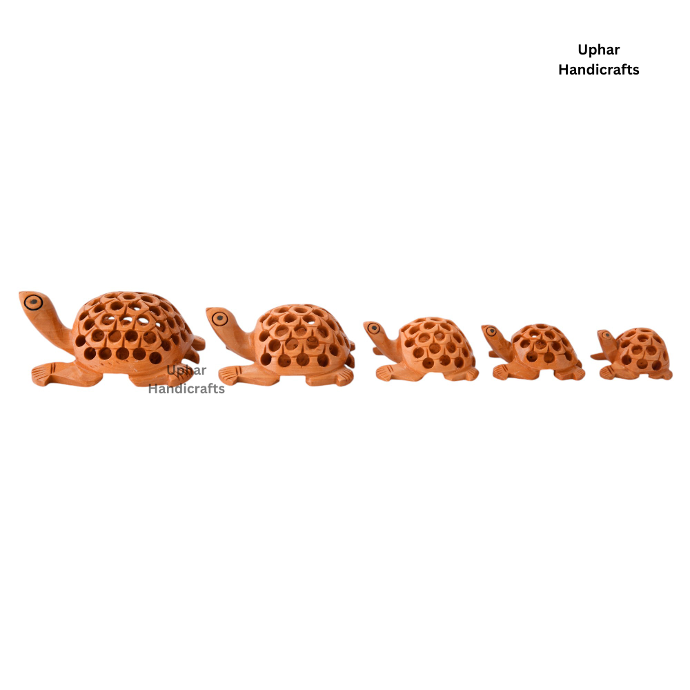 Set of 5 Wooden Handwork Tortoises for Gifting and Home Decor