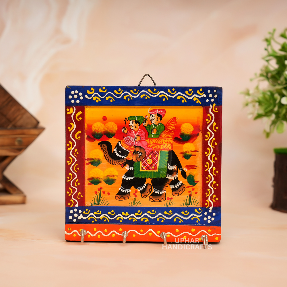 Wooden Rajasthani Hand Painted Key Holder 4 hooks