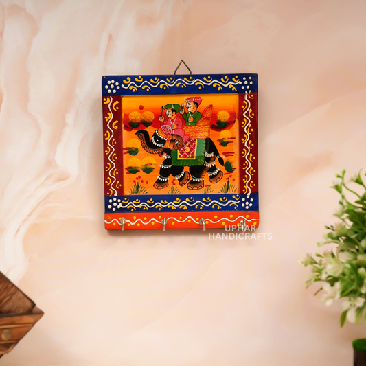 Wooden Rajasthani Hand Painted Key Holder 4 hooks