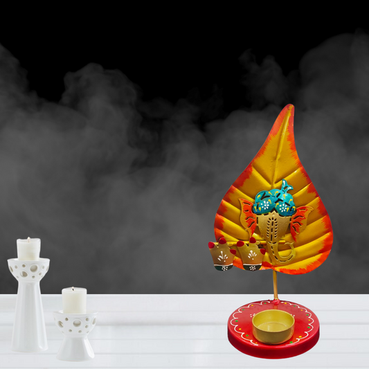 Beautiful Orange Pan Ganesha T-light Candle Holder for Home Decor and Gifting