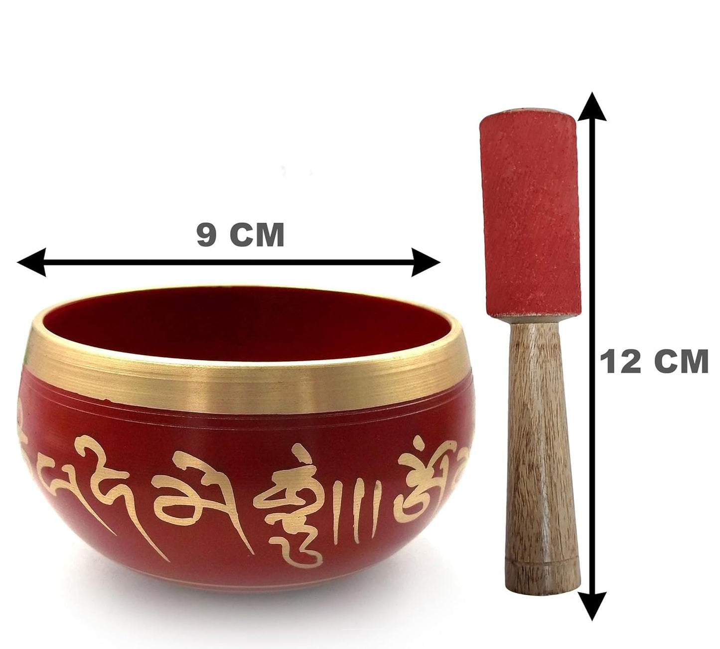 Tibetan Singing Bowl with Striker Metal OM Meditation Bowl Red