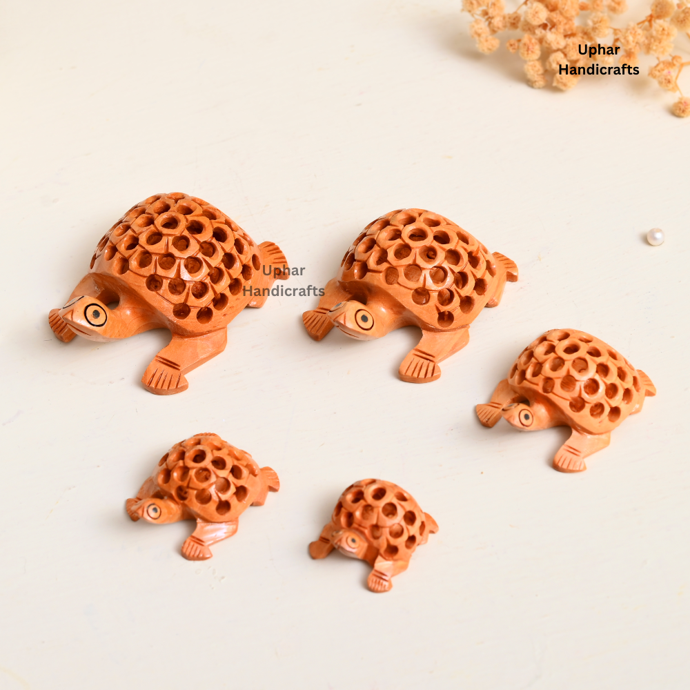 Set of 5 Wooden Handwork Tortoises for Gifting and Home Decor