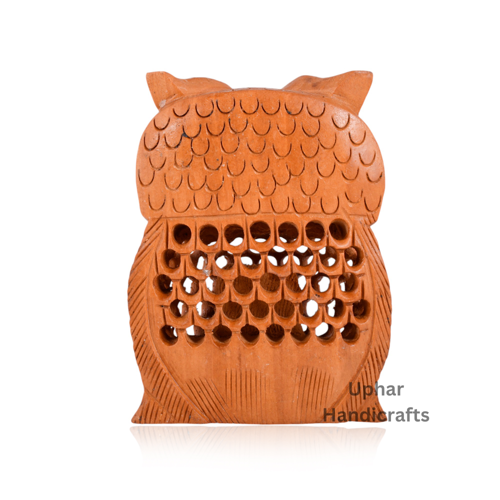 Wooden Single Carved Owl Figurine for Home Decor