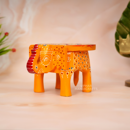 Mini Hand printed Wooden Elephant Stool For Boho Home Decor