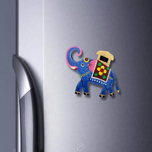 Hand-Painted Blue Elephant Wooden Fridge Magnet