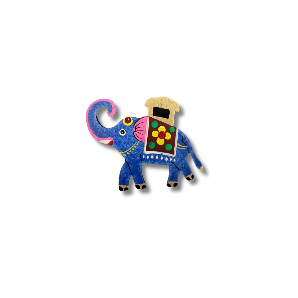 Hand-Painted Blue Elephant Wooden Fridge Magnet