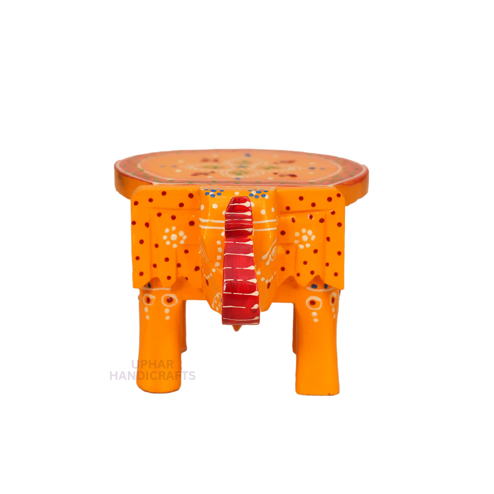 Mini Hand printed Wooden Elephant Stool For Boho Home Decor