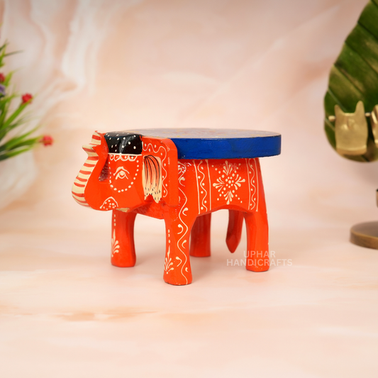 Mini Hand printed Wooden Elephant Stool  For Boho Home Decor