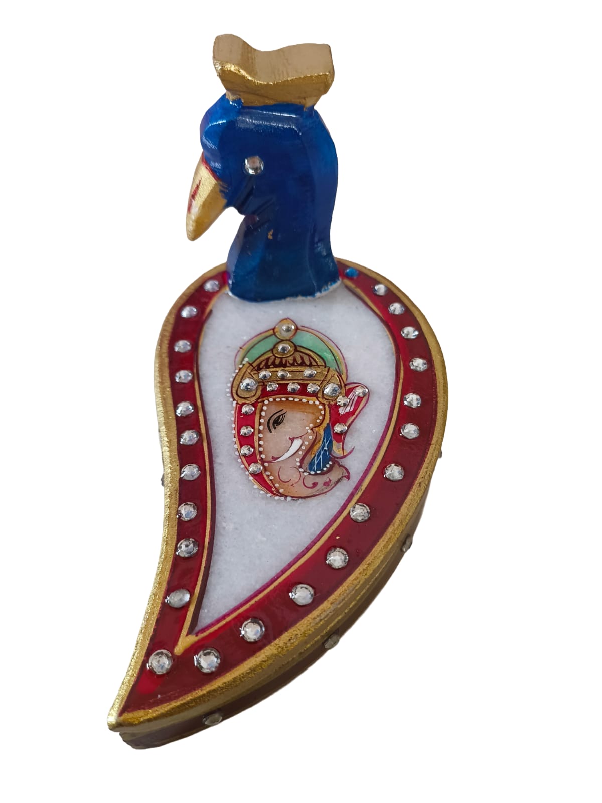 Handpainted Marble Chopra with Load Ganesh & Peacock Artwork Elegant Pooja Kumkum & Chawal Holder for Diwali & Festivals