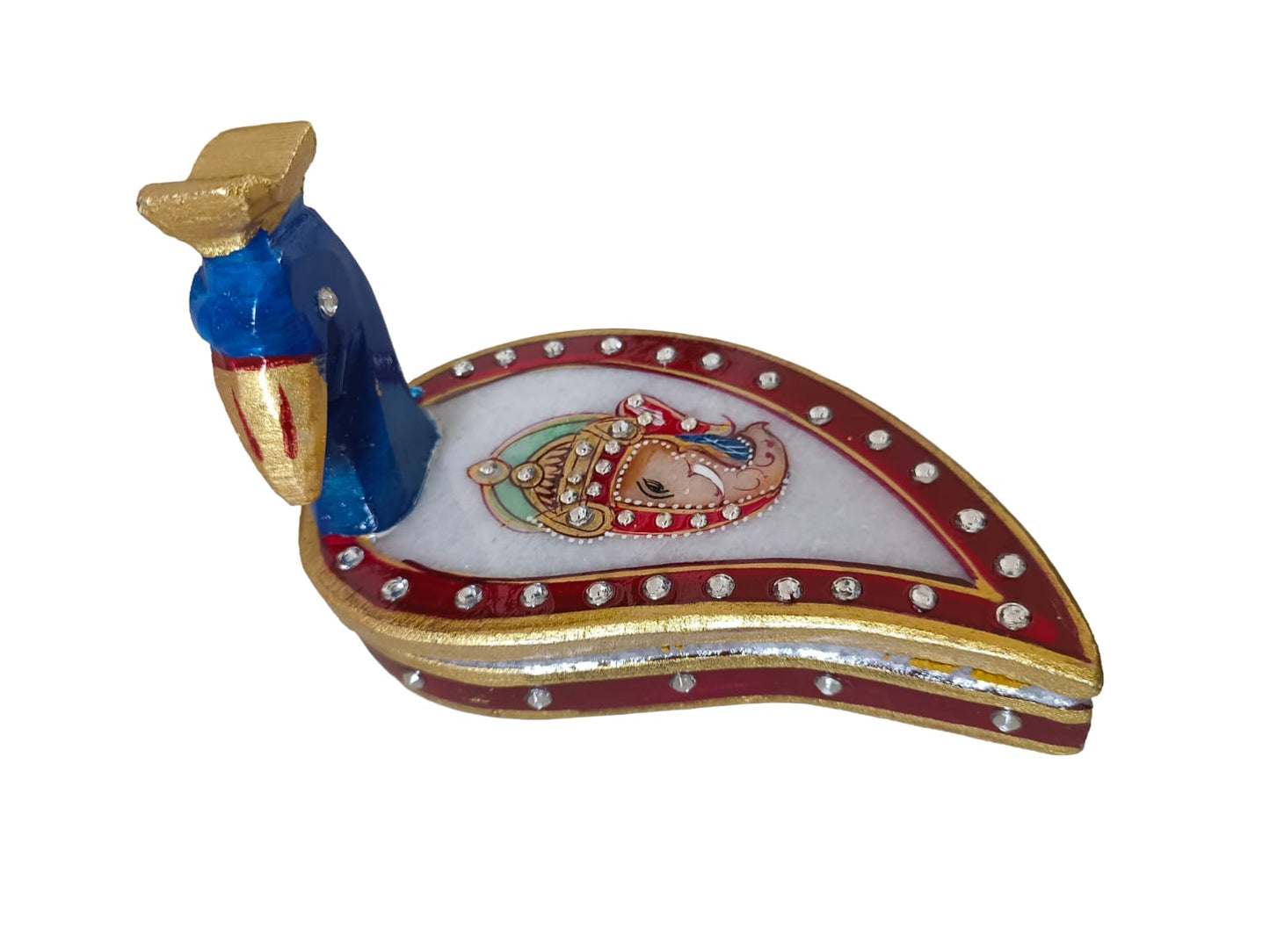 Handpainted Marble Chopra with Load Ganesh & Peacock Artwork Elegant Pooja Kumkum & Chawal Holder for Diwali & Festivals