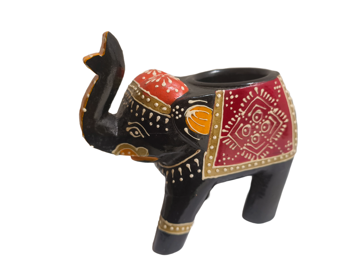 Hand Painted Wooden Elephant Tealight Candle Holder Elephant Home Décor Accent for Living Room, Meditation Space or Gifting