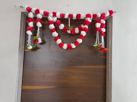 Door Hanging Toran Red & White Artificial Flowers