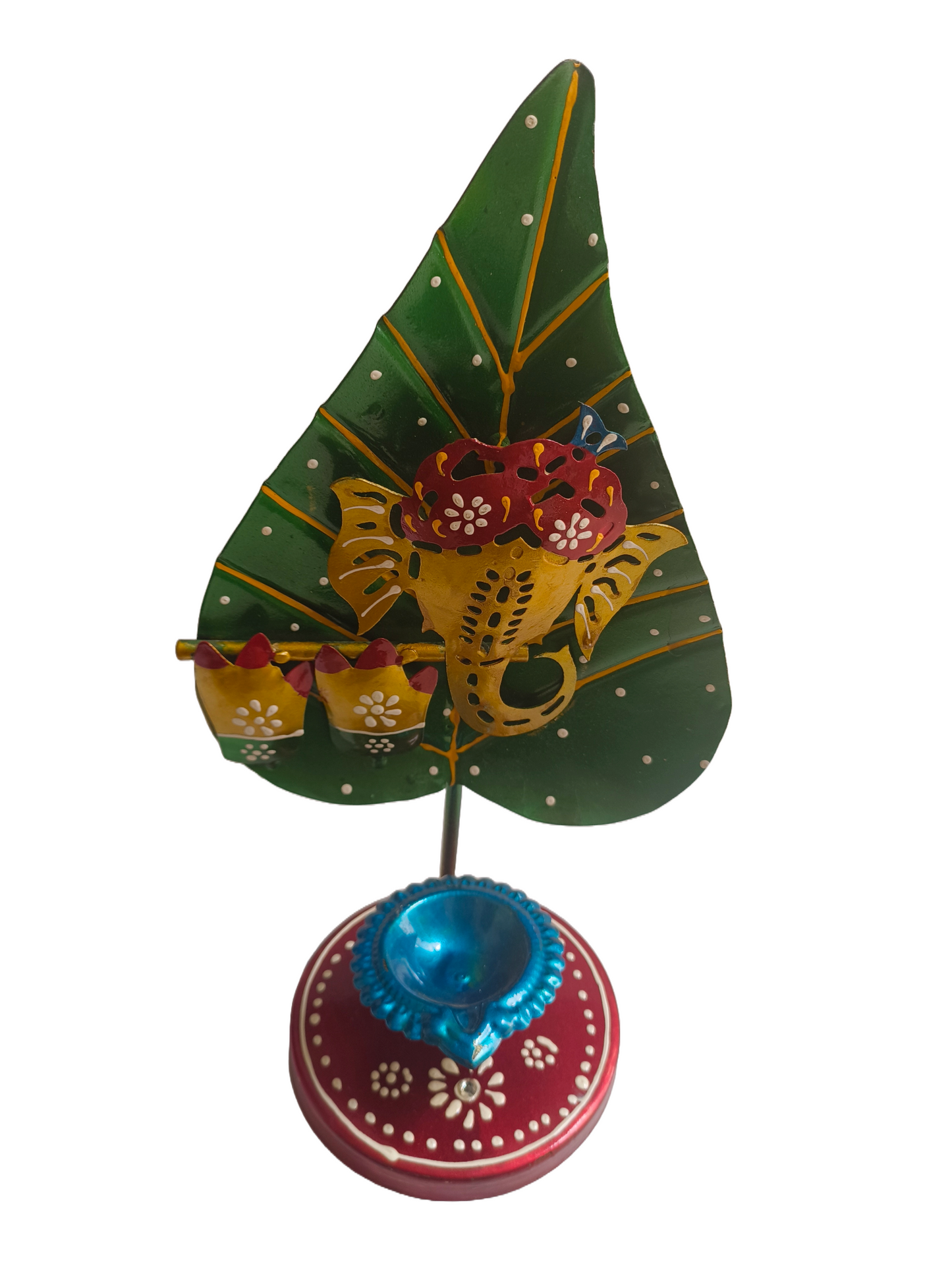 Ganesh Pan Patta Metal Tea Light Holder Handcrafted Diya Stand for Indian Home Decor & Diwali Gifting