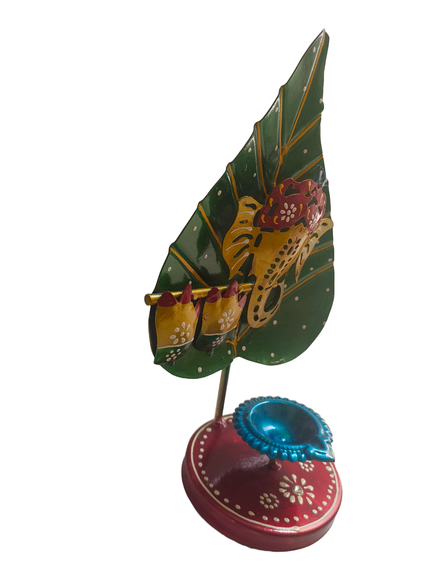 Ganesh Pan Patta Metal Tea Light Holder Handcrafted Diya Stand for Indian Home Decor & Diwali Gifting
