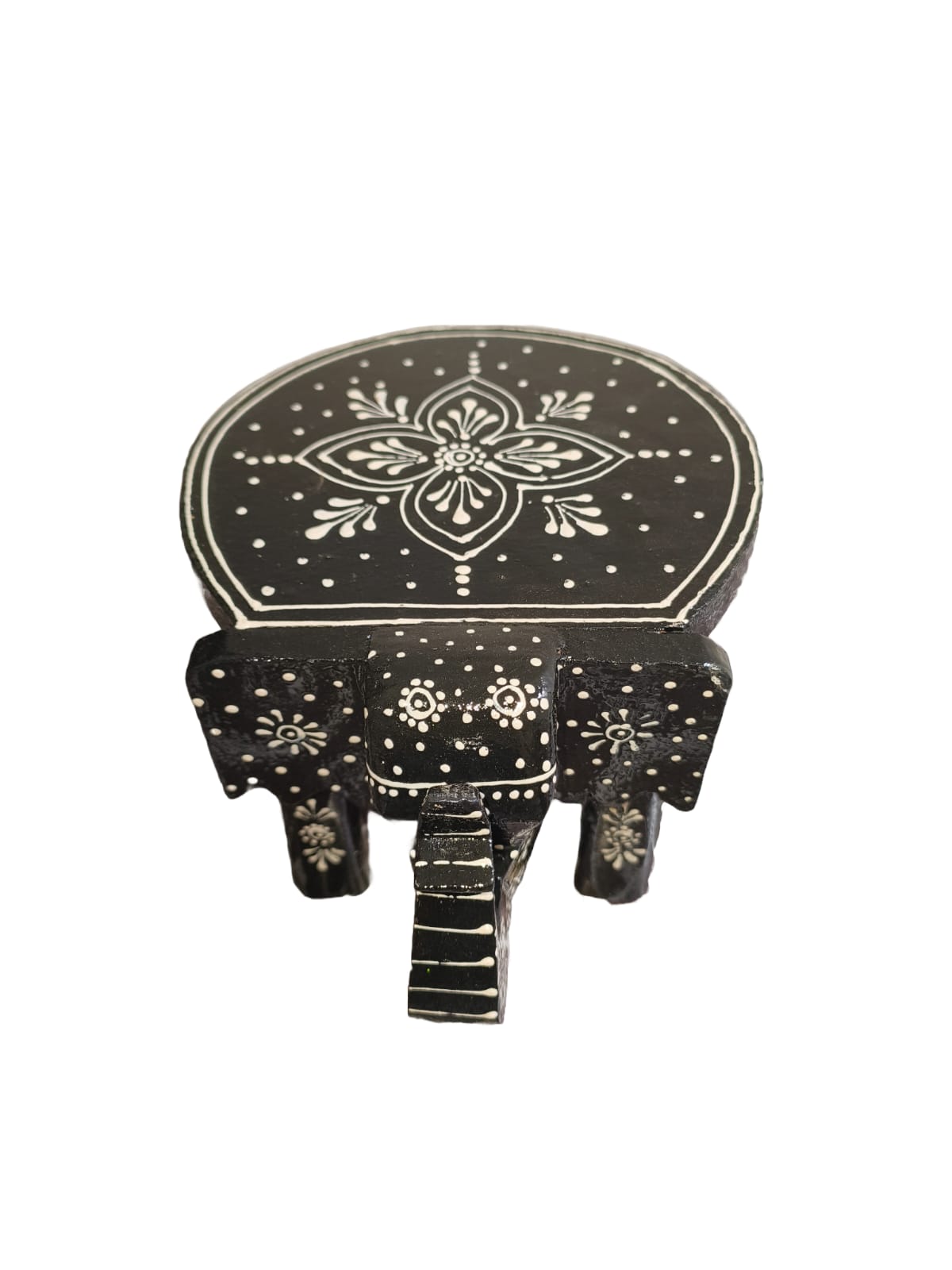 Mini Hand printed Wooden Elephant Stool For Boho Home Decor