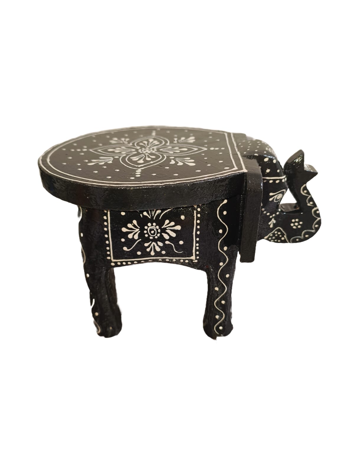 Mini Hand printed Wooden Elephant Stool For Boho Home Decor