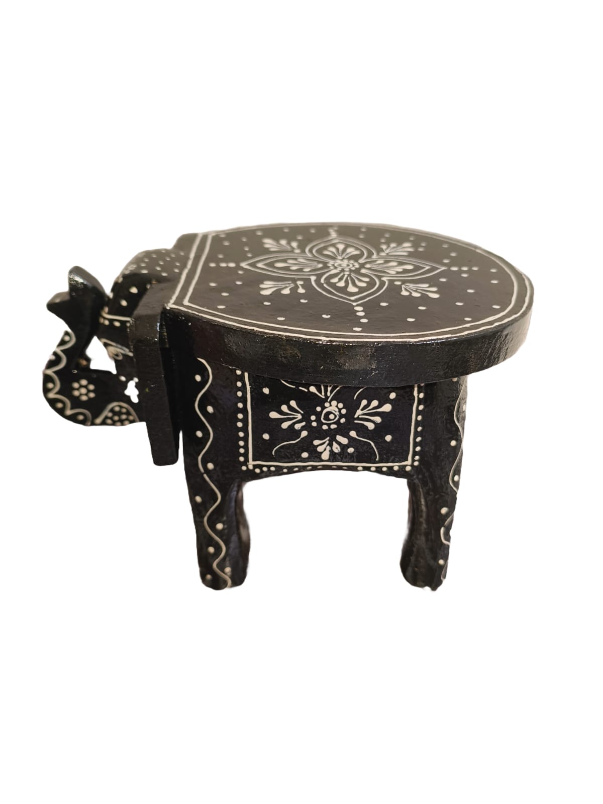 Mini Hand printed Wooden Elephant Stool For Boho Home Decor