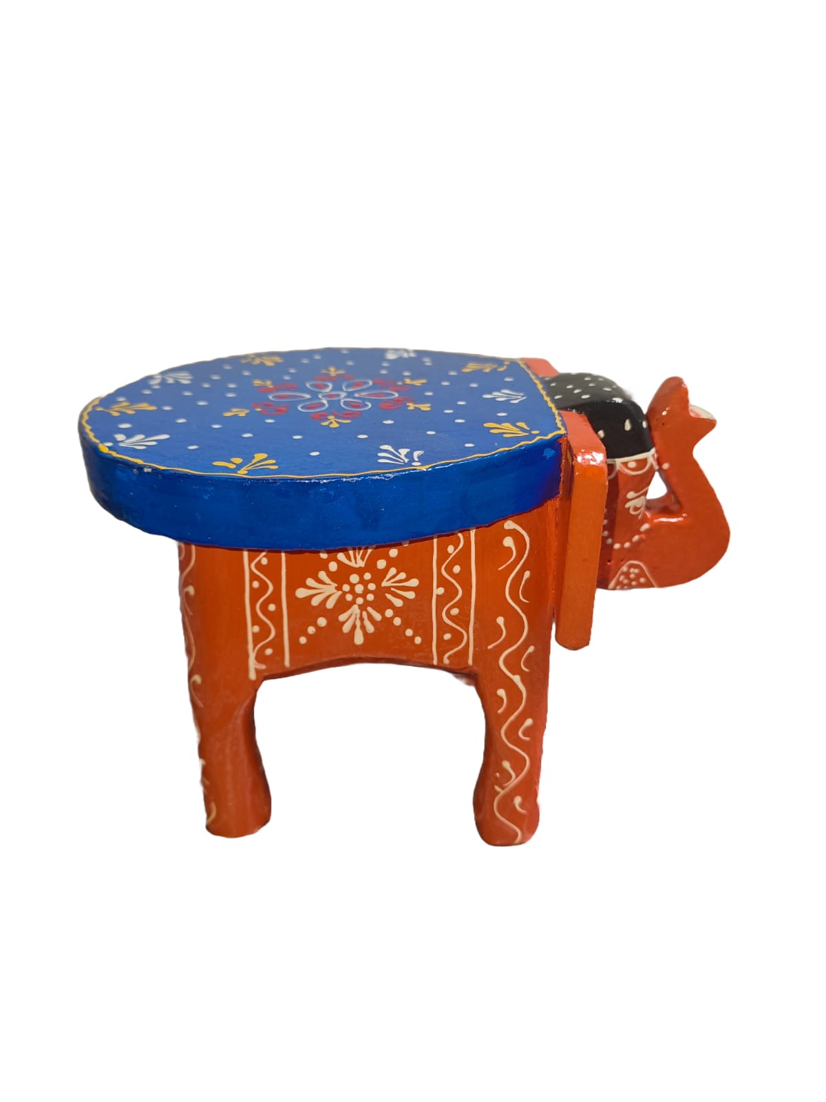 Mini Hand printed Wooden Elephant Stool For Boho Home Decor