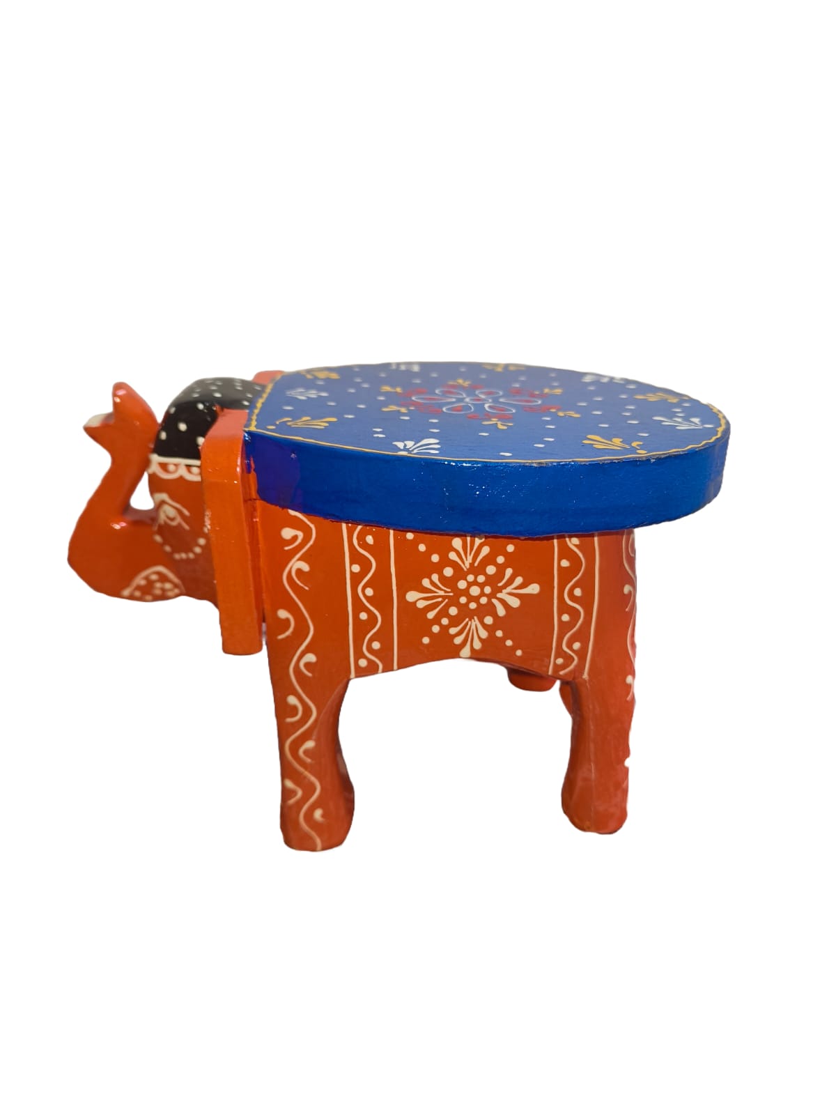 Mini Hand printed Wooden Elephant Stool For Boho Home Decor