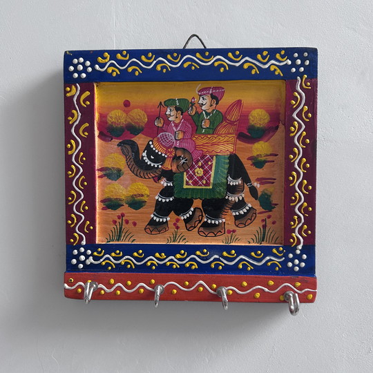 Wooden Rajasthani Hand Painted Key Holder 4 hooks