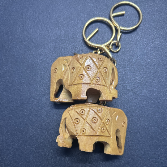 Handcrafted Wooden Elephant Keychain - Natural Wood Finish