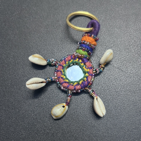 Bohemian Handmade Keychain with Mirrors, Seashells, Ghungroo & Pom-Poms – Multicolor Tassel Key Ring