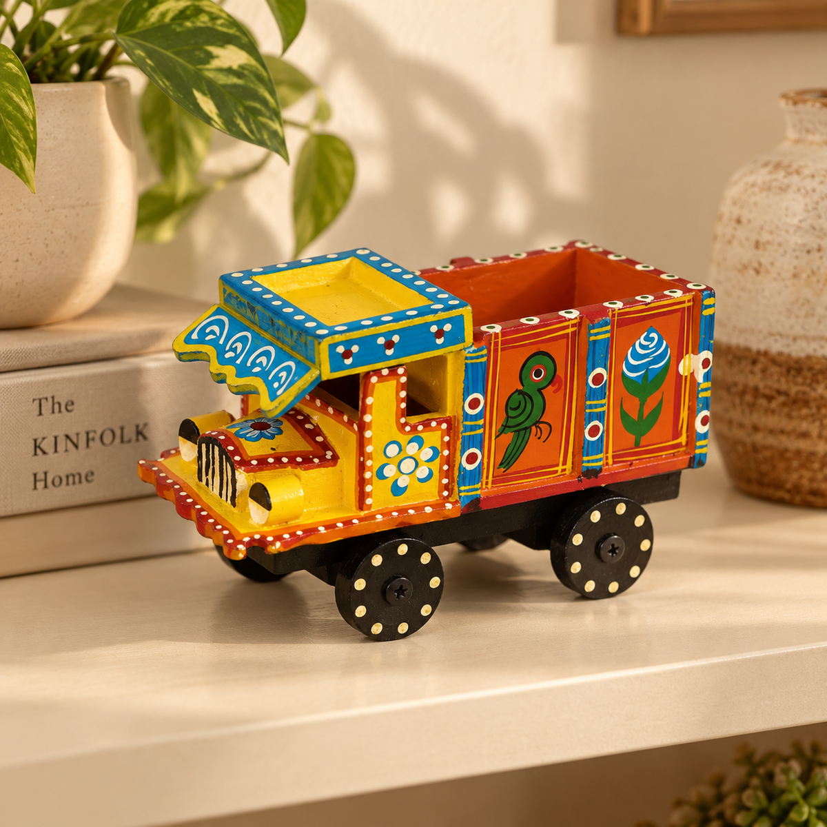Hand-painted wooden yellow truck organizer by Uphar HandicraftsDecorative 
