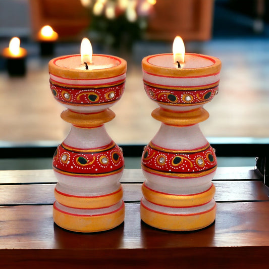 Marble Tealight Decor Candle Holder Stand Set of 2