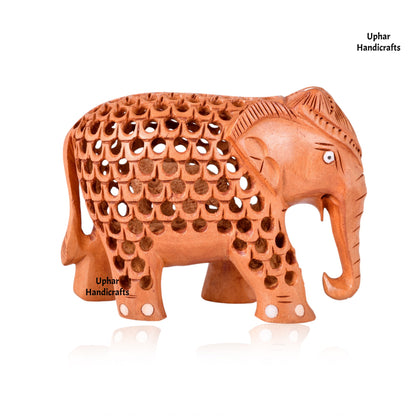 Wood Handmade Elephant Undercut Statue Showpiece