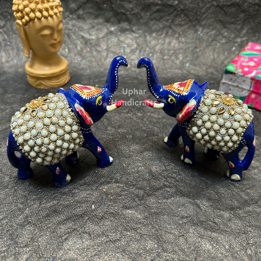 Hand Painted handwork Metal elephant for home decor and gifting Set of 2