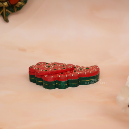Marble Kumkum Holder with Hand Painting | Elegant Rajasthani Artwork & Kundan Stones Chopra for Temple & Festive Decor