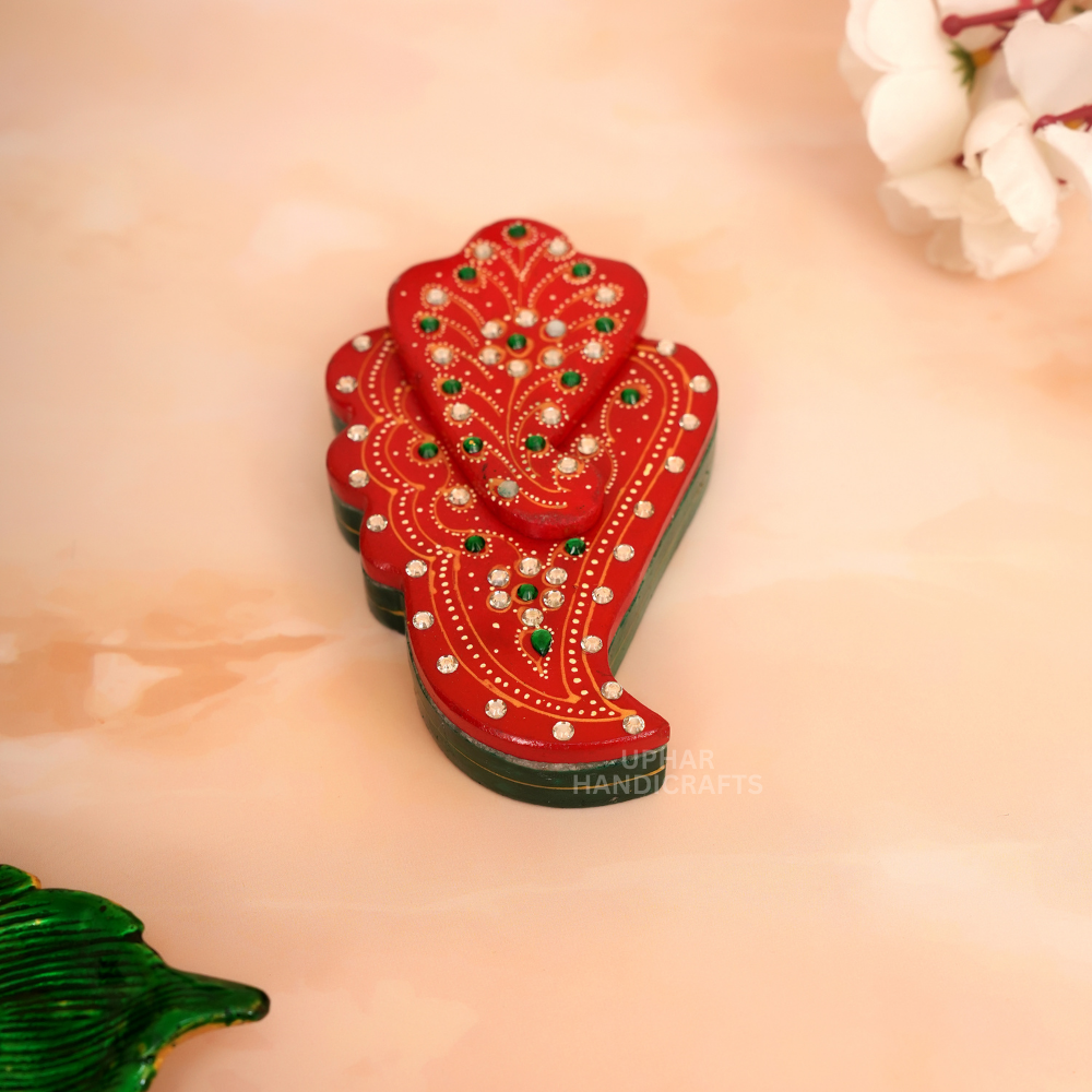 Marble Kumkum Holder with Hand Painting | Elegant Rajasthani Artwork & Kundan Stones Chopra for Temple & Festive Decor