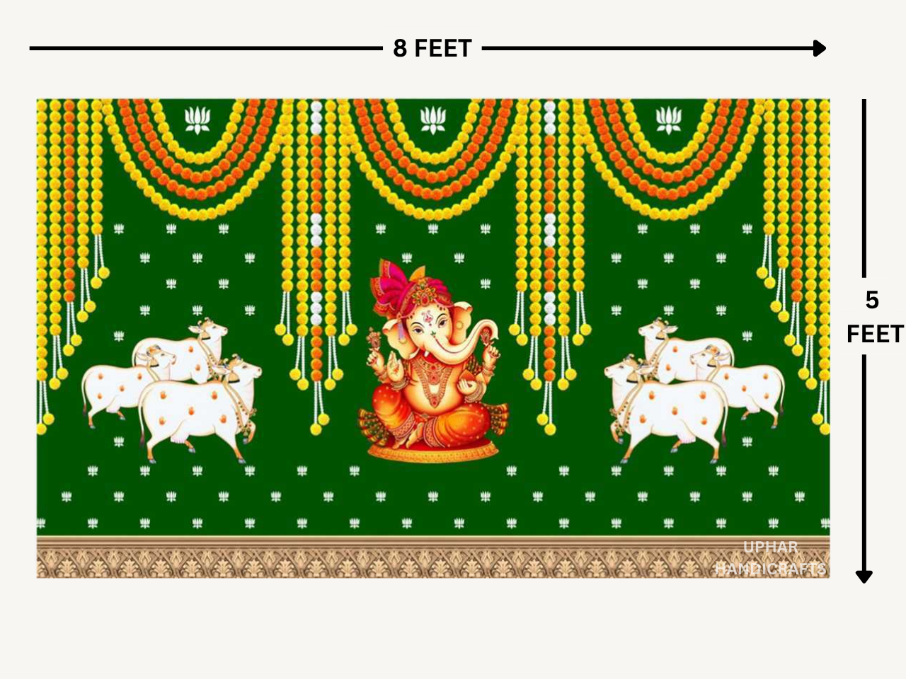 Ganpati and Cultural Pichwai Backdrop Wall Hanging for Indian Pooja & Festivals