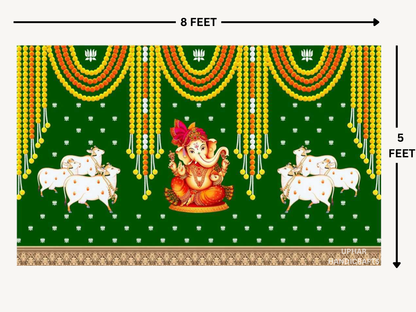 Ganpati and Cultural Pichwai Backdrop Wall Hanging for Indian Pooja & Festivals