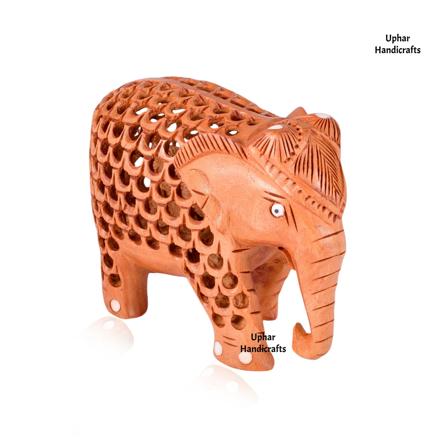 Wood Handmade Elephant Undercut Statue Showpiece