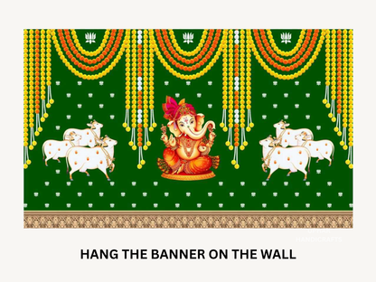 Ganpati and Cultural Pichwai Backdrop Wall Hanging for Indian Pooja & Festivals