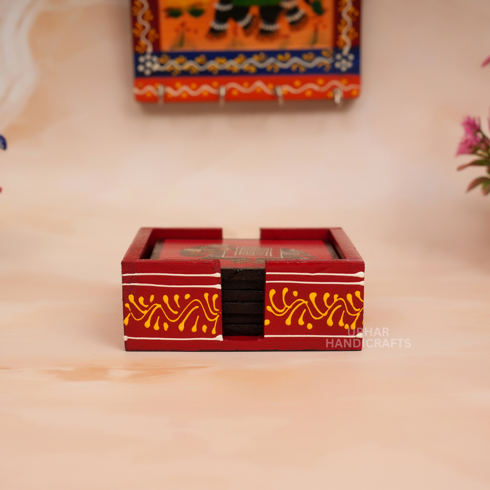 Hand-Painted Wooden Tea Coaster with Elephant Design