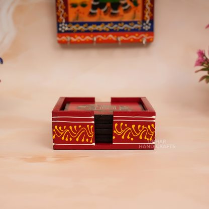 Hand-Painted Wooden Tea Coaster with Elephant Design