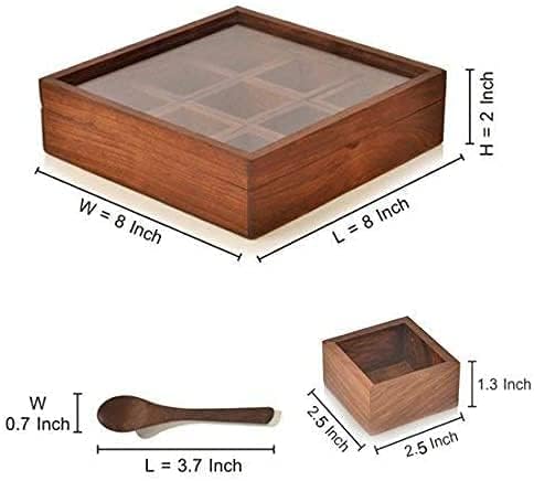 Handmade Wooden Spice Masala Box with Spoon