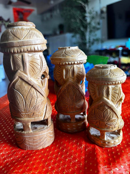 Hand Carved Ganesha with Umbrella Wooden Idol